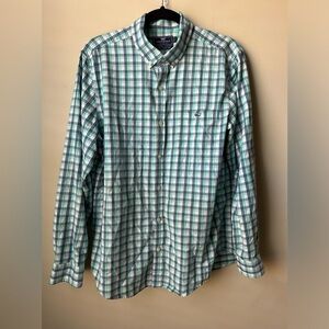 Vineyard Vines Shirt Mens Large Green Plaid Performance Slim Fit Tucker Stretch